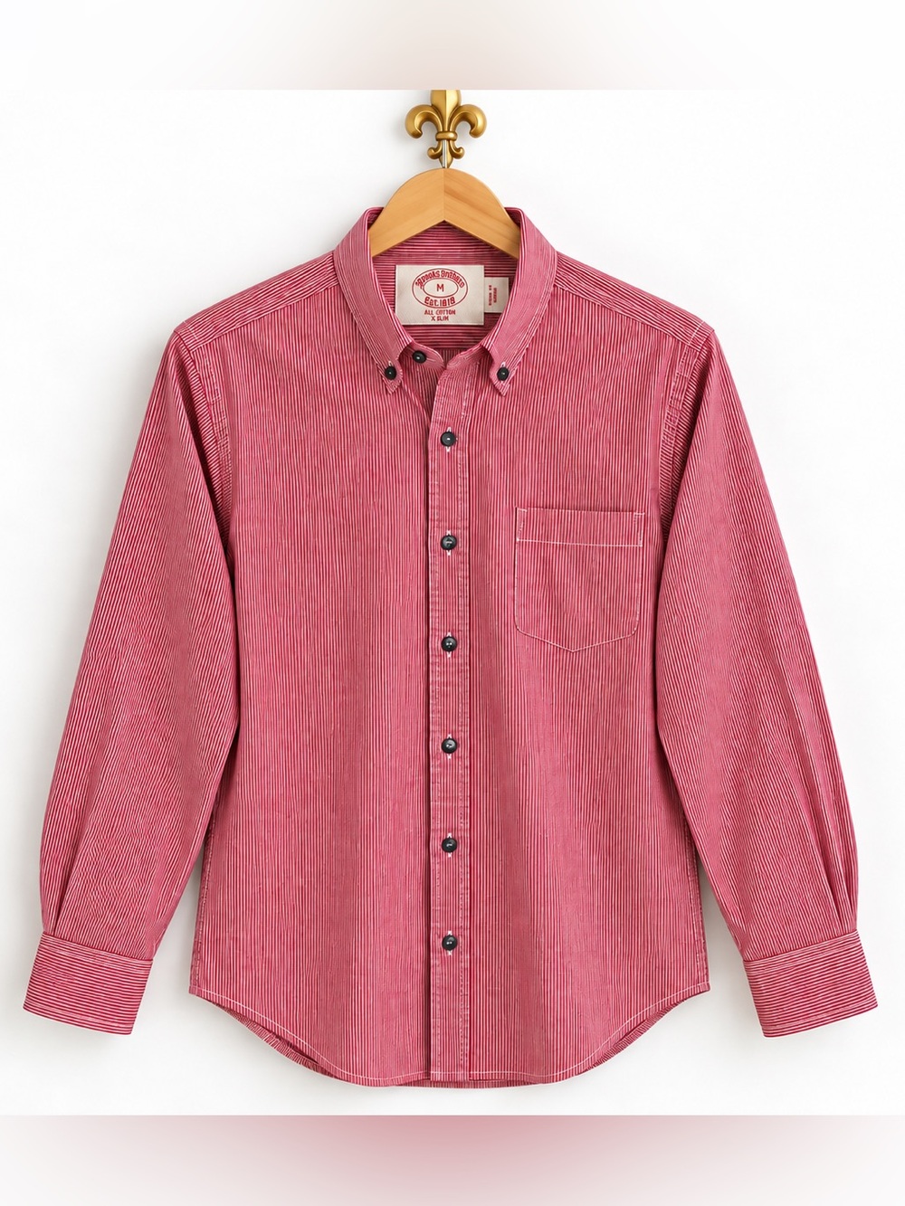 Brooks Brother’s red pinstripe long sleeve collar shirt M X-slim